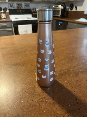 S’well 15oz Cat Print Water Bottle Rose Gold Insulated Stainless Steel